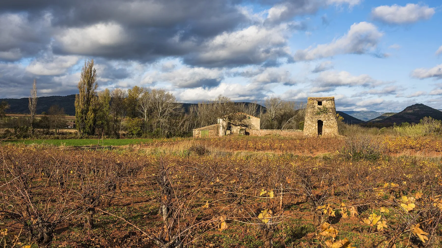 Former windmill (XVIIIc.) with a a two-sided roof. Salasc, Hérault, France.