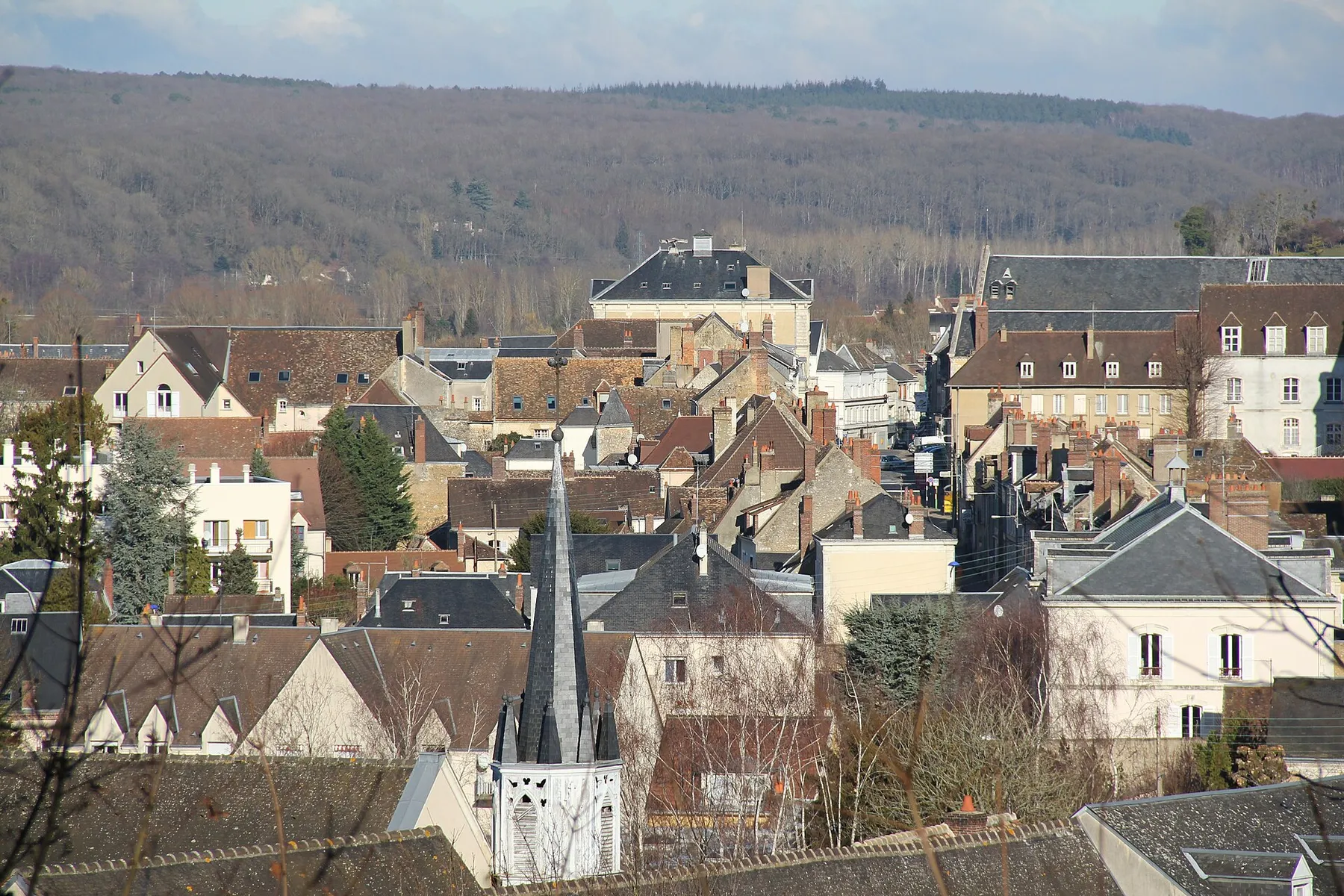 The city center seen from Saint-John's castle, in Nogent-le-Rotrou, Eure-et-Loir, France.